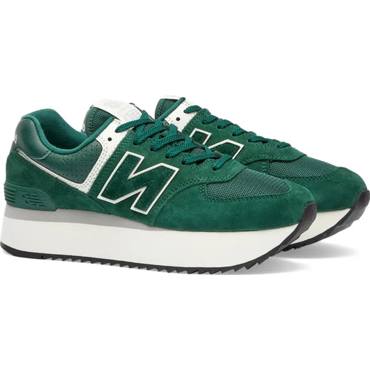 New Balance Women's 574+ in Green/White Leather